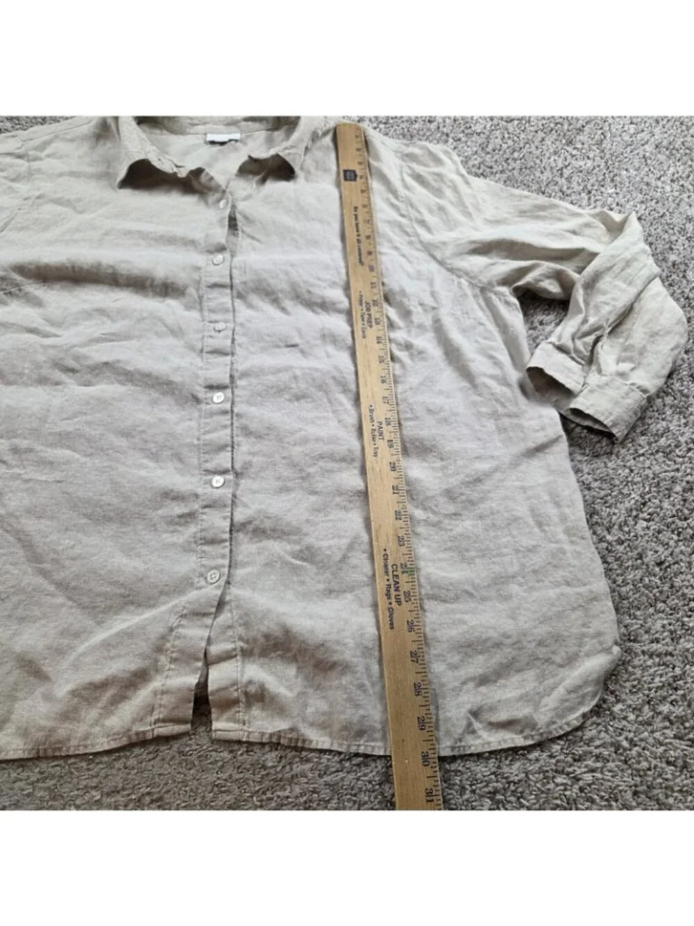 J.Jill Shirt Womens 3X Tan 100% Linen Button Up Coastal Long Sleeve Blouse Read